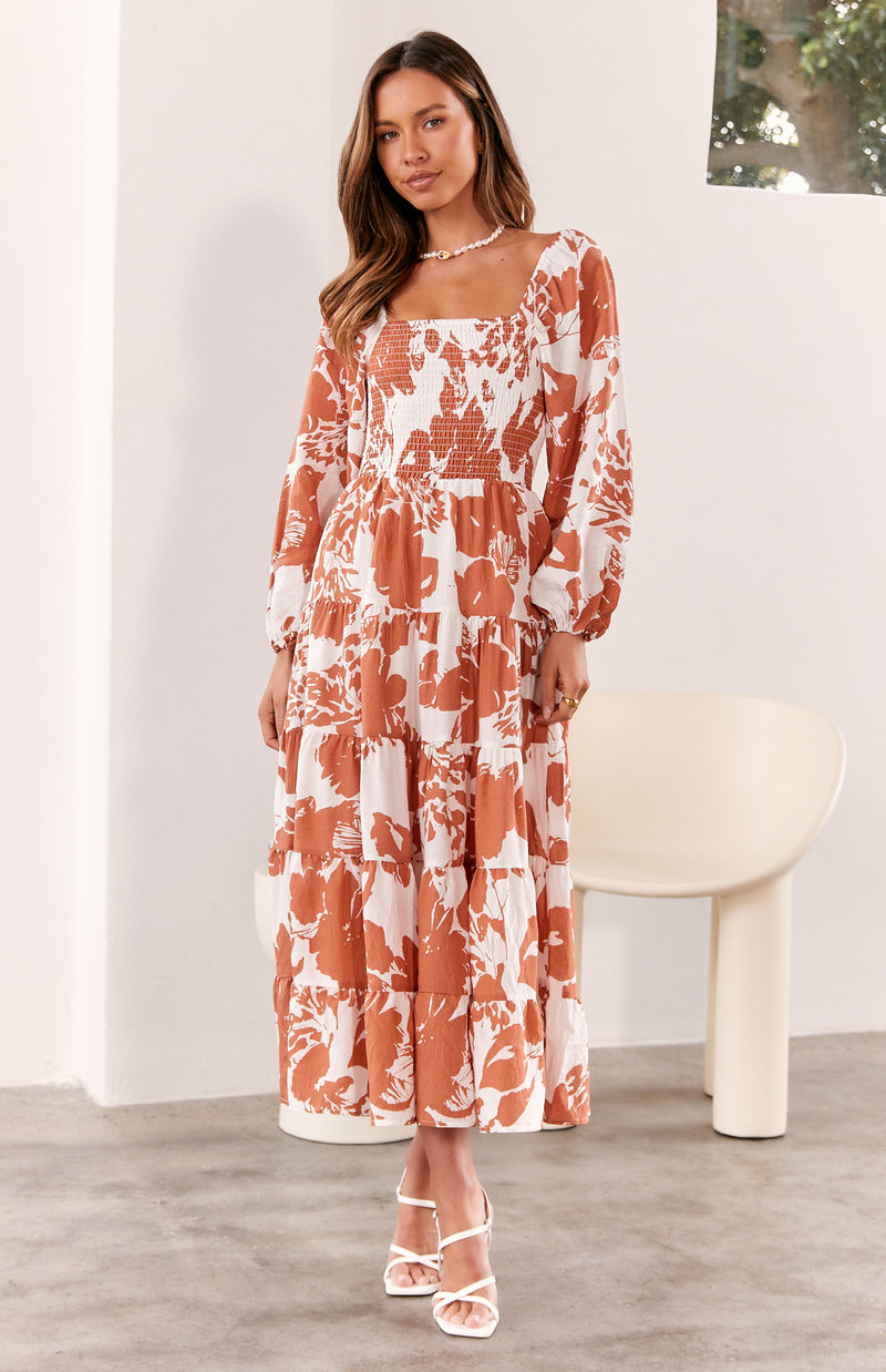 CELIA DRESS - TAN PRINT