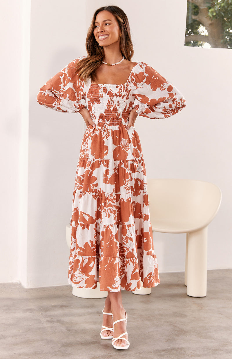 CELIA DRESS - TAN PRINT