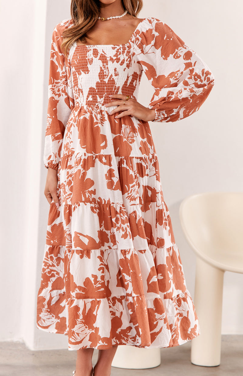 CELIA DRESS - TAN PRINT