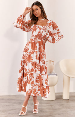 CELIA DRESS - TAN PRINT