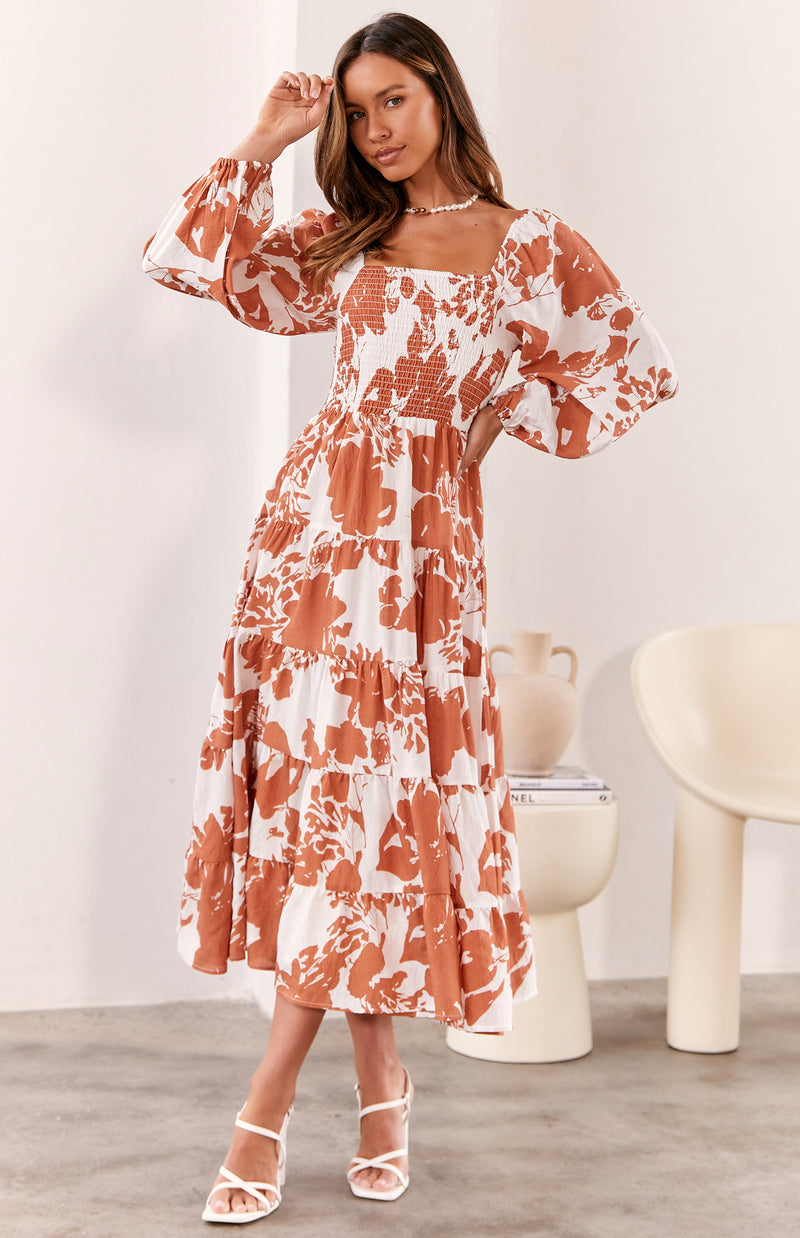CELIA DRESS - TAN PRINT