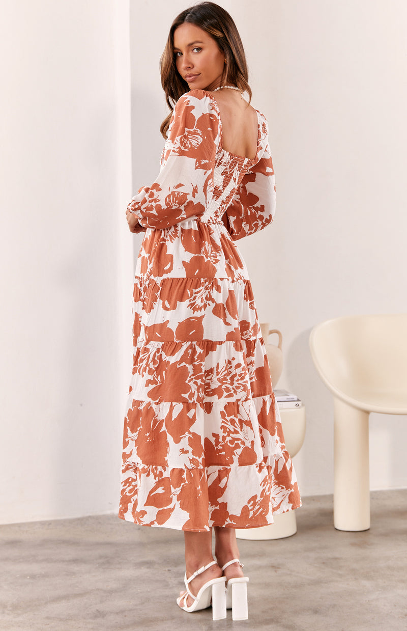 CELIA DRESS - TAN PRINT