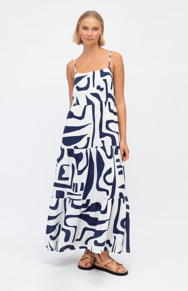 LISBON DRESS - NAVY PRINT