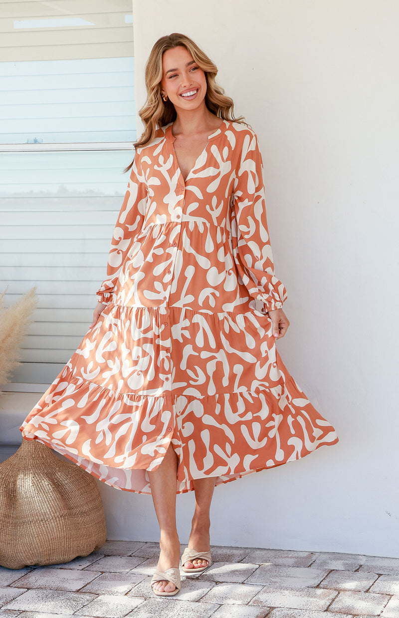 HAZEL DRESS - SOFT TAN/CREAM