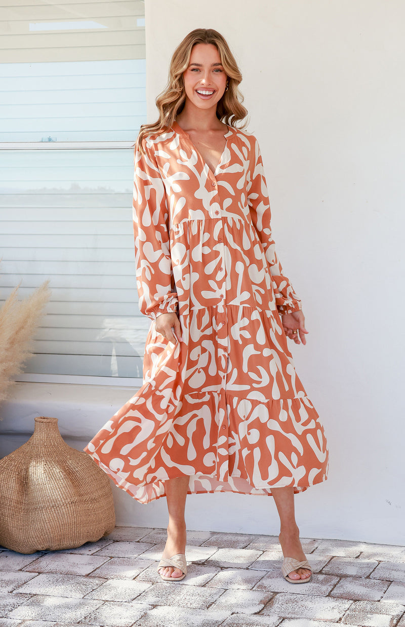 HAZEL DRESS - SOFT TAN/CREAM