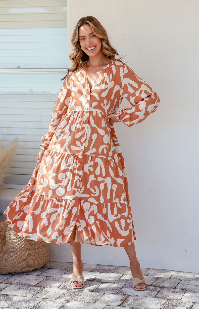 HAZEL DRESS - SOFT TAN/CREAM