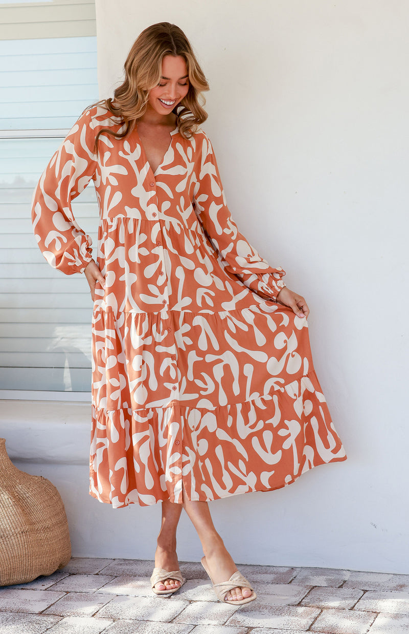 HAZEL DRESS - SOFT TAN/CREAM
