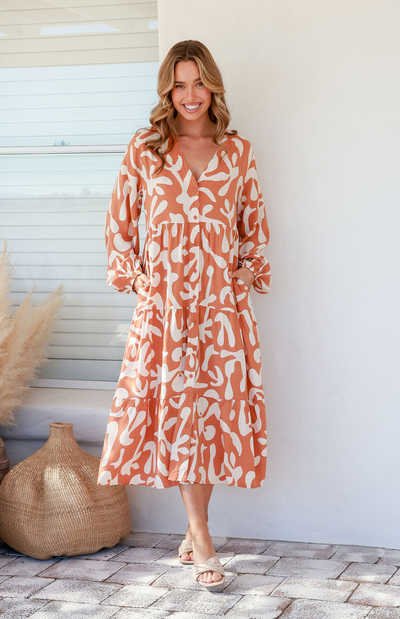 HAZEL DRESS - SOFT TAN/CREAM