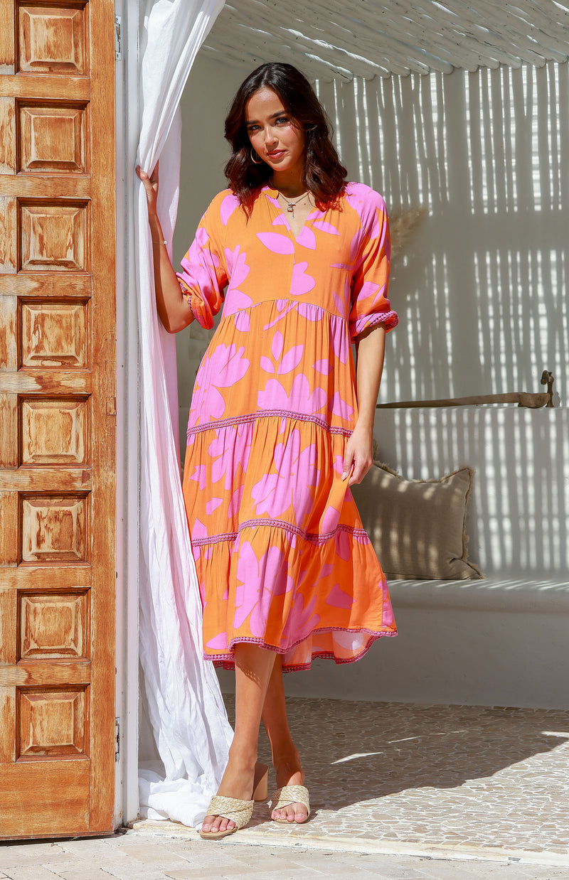 SCOTTY DRESS - ORANGE/LILAC