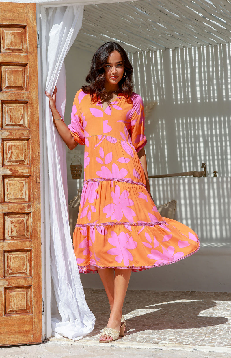 SCOTTY DRESS - ORANGE/LILAC
