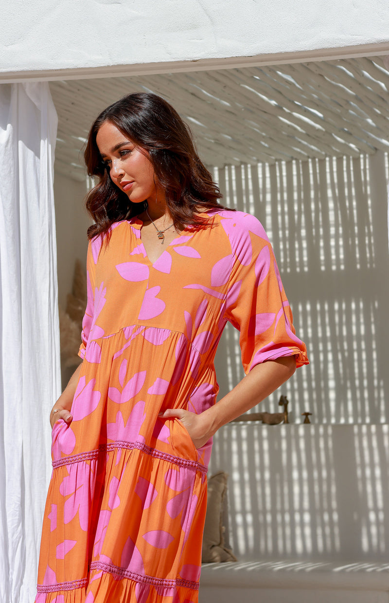 SCOTTY DRESS - ORANGE/LILAC