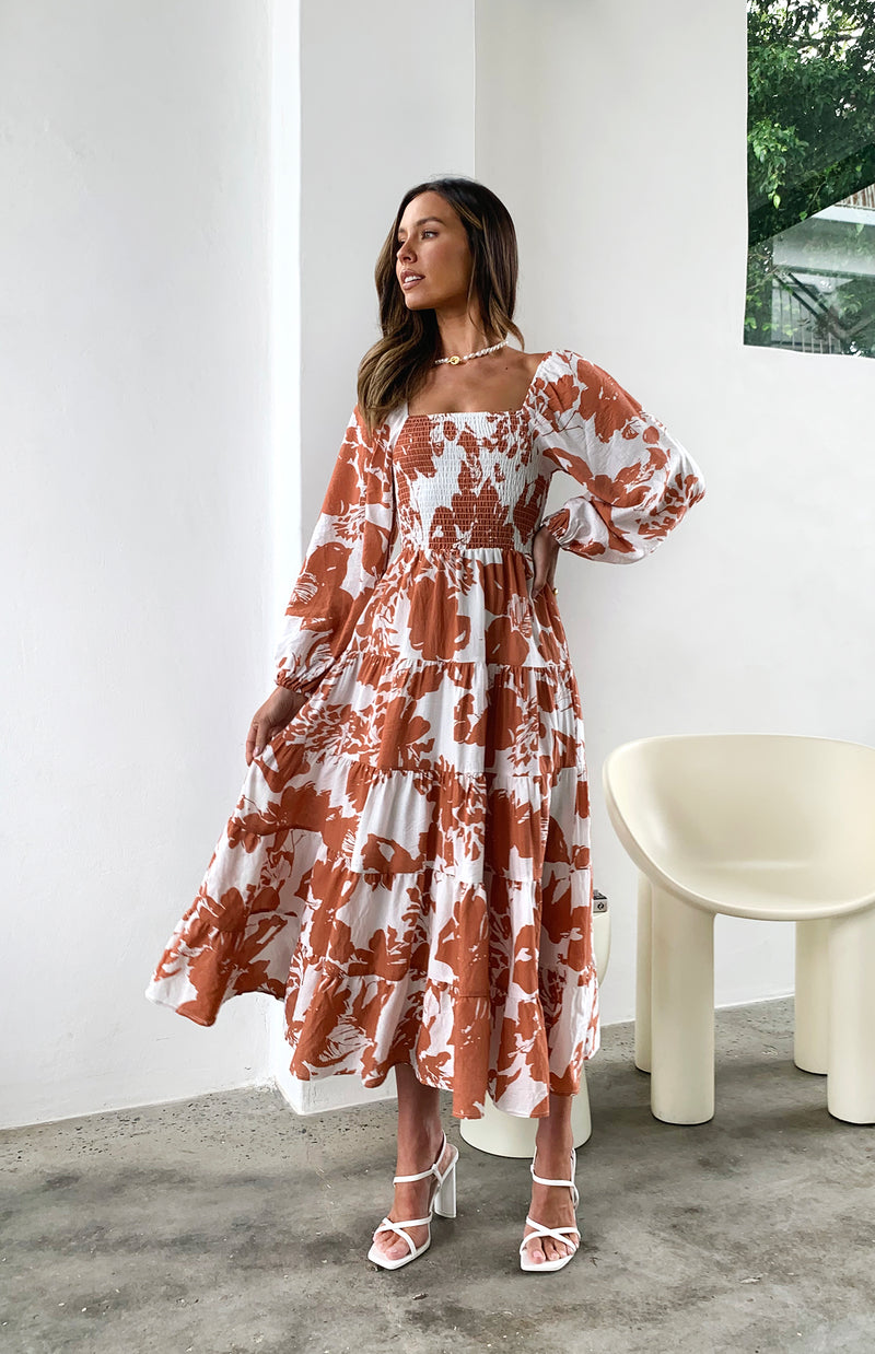 CELIA DRESS - TAN PRINT