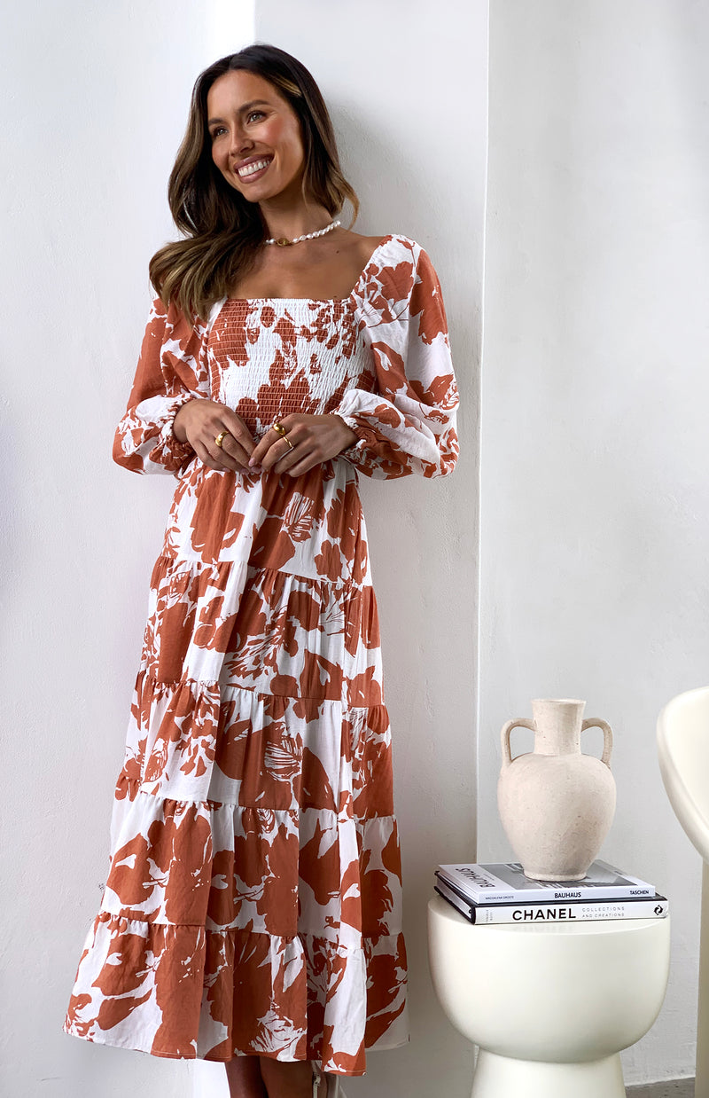 CELIA DRESS - TAN PRINT