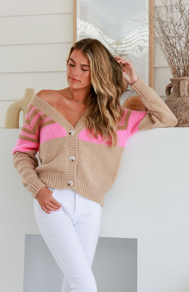 MULIN CARDI - LATTE/PINK