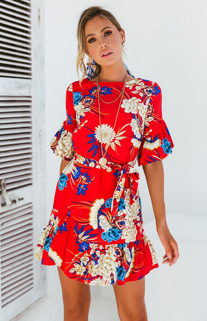 BOTANICA DRESS - RED PRINT