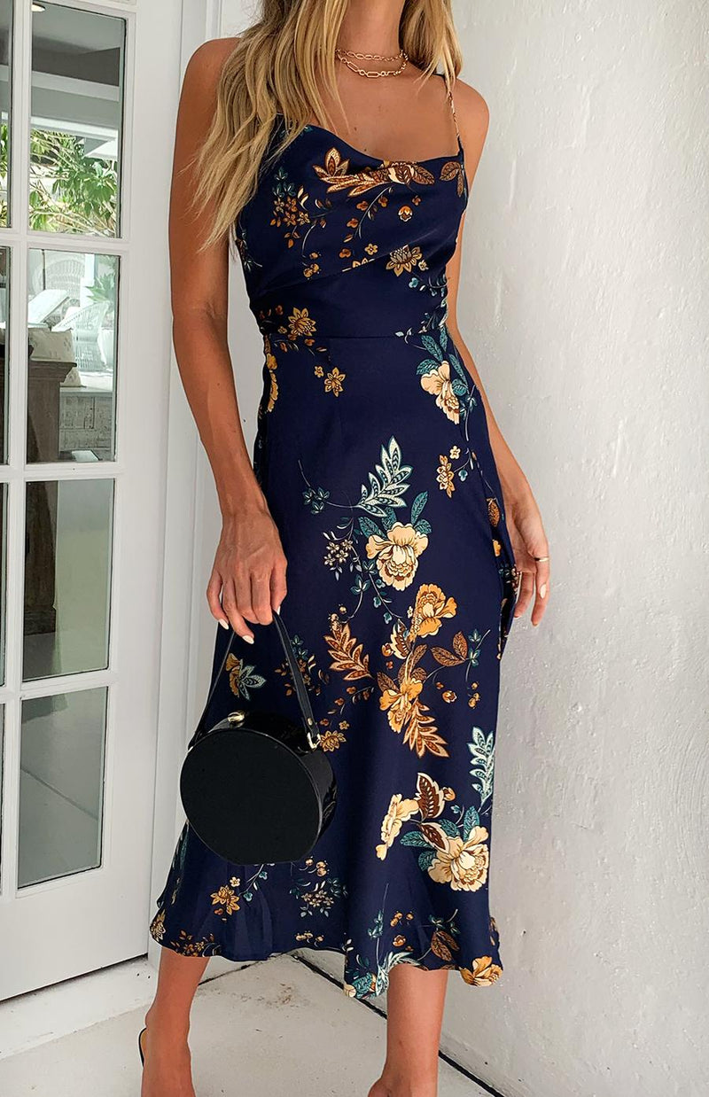 ELSA DRESS - NAVY PRINT – chiffonboutique