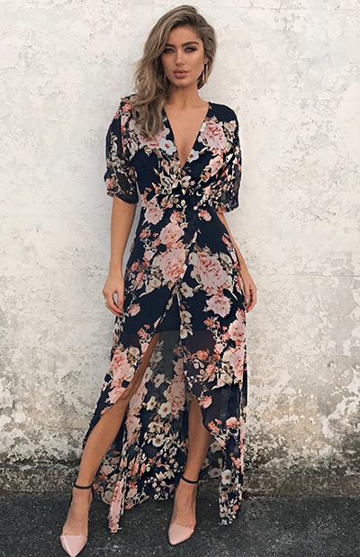 SAVANNAH MAXI - NAVY PRINT
